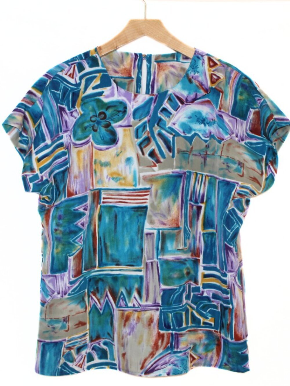 Vintage 80s women's blouse size 8 colorful abstract wearable art expressionism